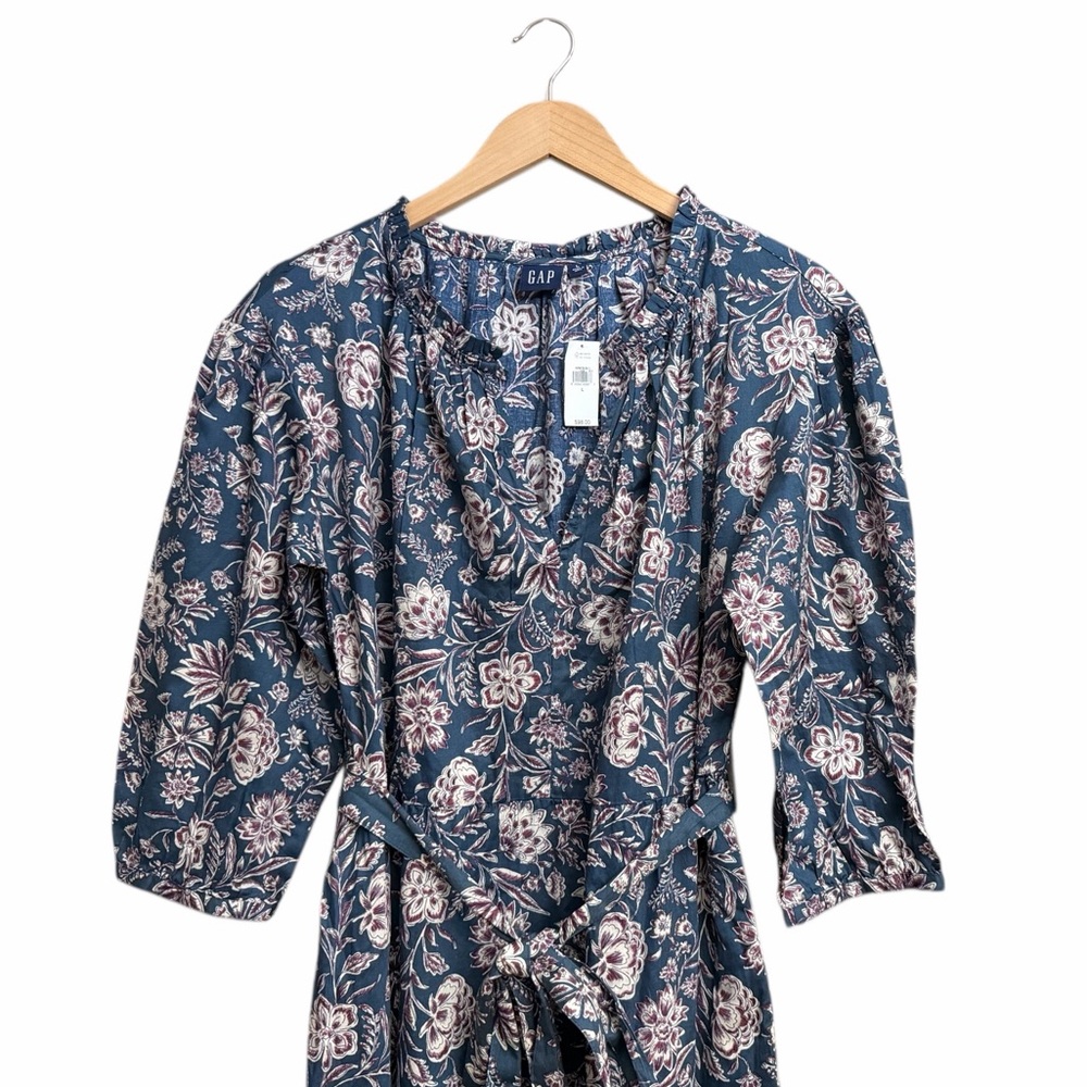 Gap Tiered Tie-Waist Midi Dress in Blue Floral - Picture 4 of 8